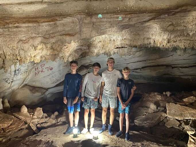 Exploring Hatchet Bay Cave.