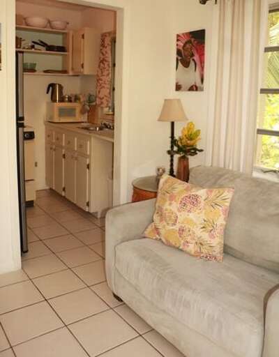 Living area looking into kitchen.