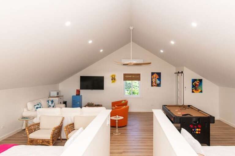 The space also includes a small fridge and microwave for snacks and drinks.