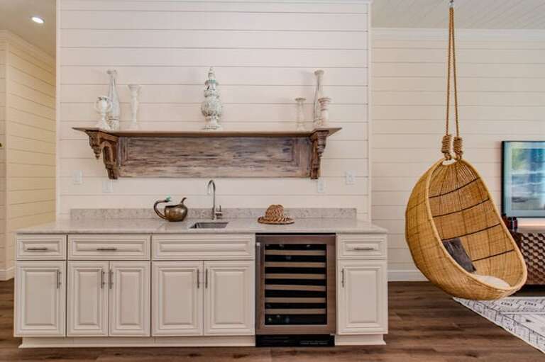 Bar with wine cooler.