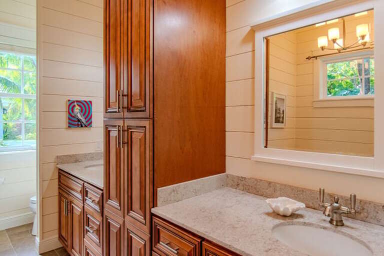 Master bath with double sink, soaking tub and separate walk-in shower.