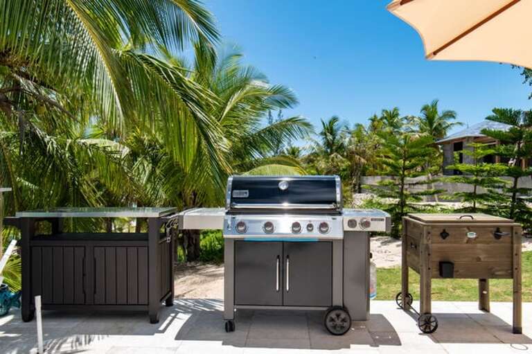 Outdoor grilling on the pool deck.