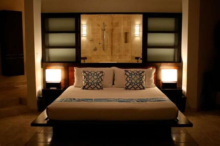 Bungalow interior with king size bed