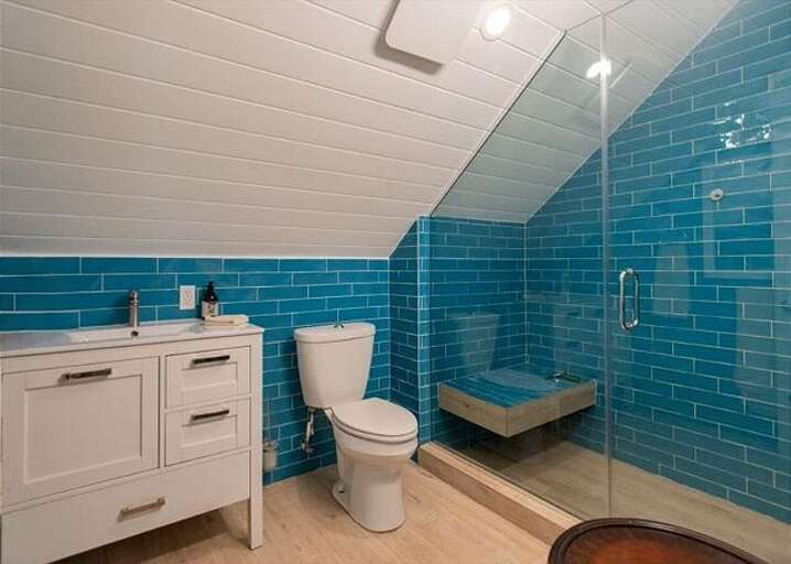 Bath with walk-in shower.