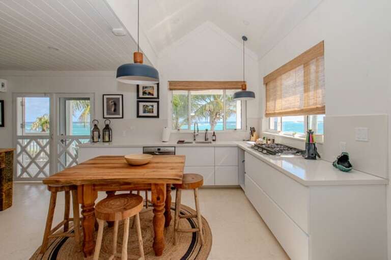Kitchen with access to porch.