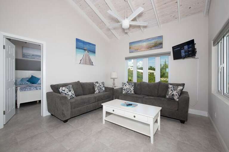 The Guest Cottage living area, It is furnished with 2 sofa beds, one queen and one double.