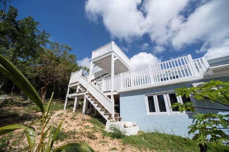 Exterior stairs to look out spot.