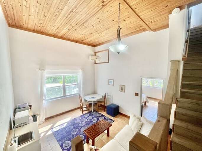 Downstairs Living Area features a second pull-out sofa and a second dining table.