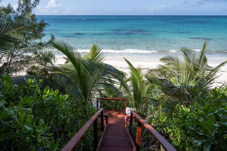 Steps to pink sand beach