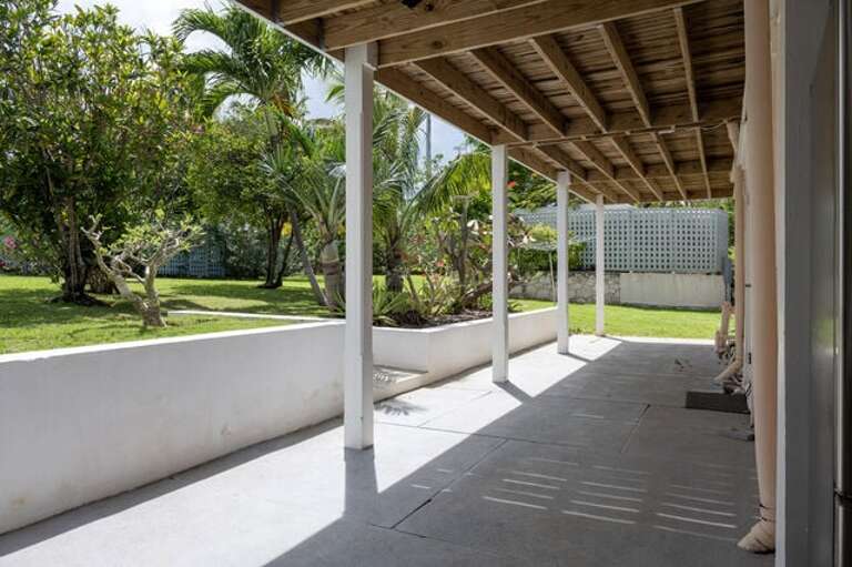 Shaded patio.