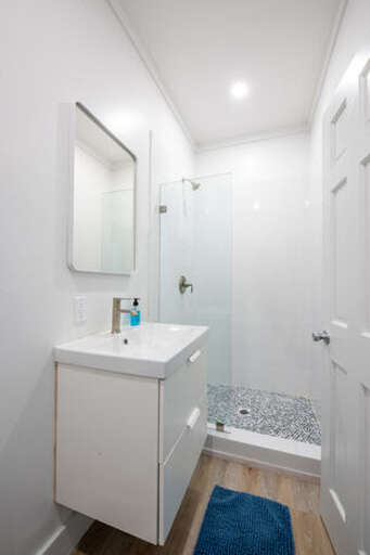 Bath with walk-in shower.
