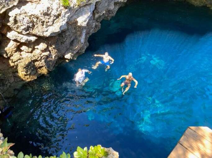 Swimming at the Sapphire Ocean Hole, North Eleuthera.
