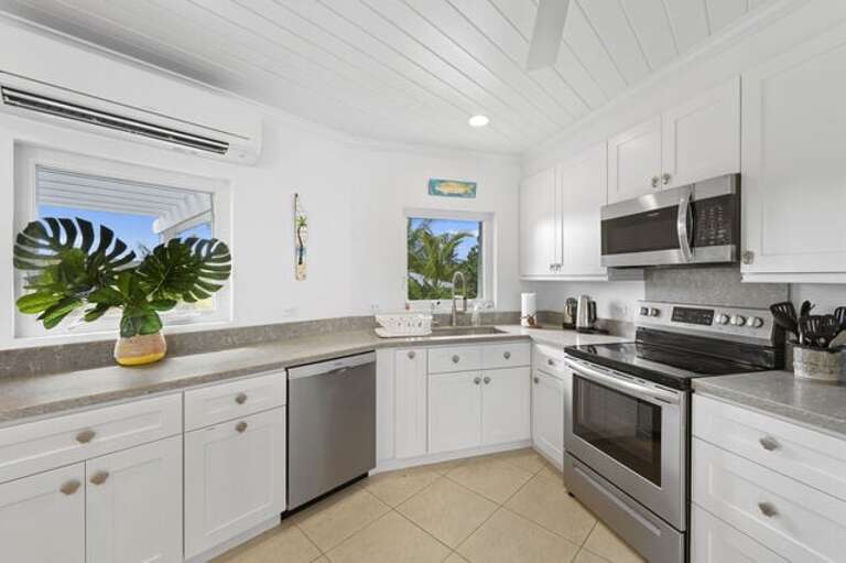Fully equipped kitchen with ocean views.