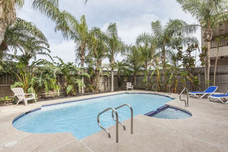 Spacious backyard with private pool and lounge area