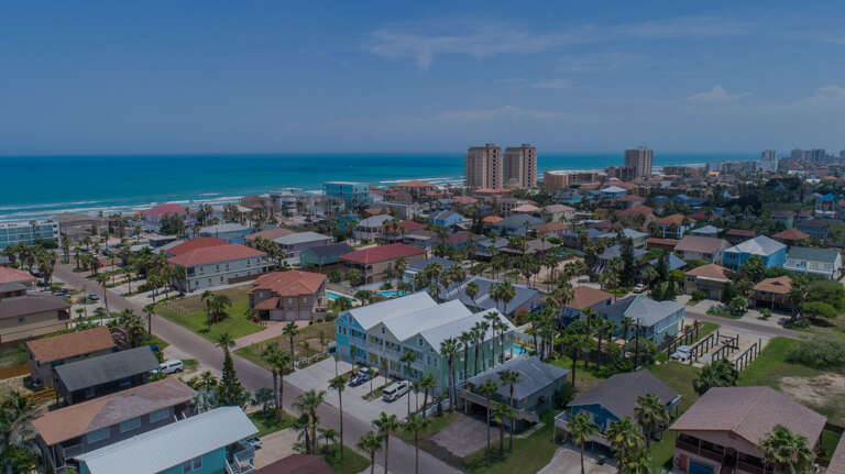 Aerial view of all three vacation rental townhomes