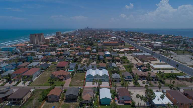 Aerial view of all three vacation rental townhomes