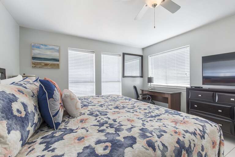 3rd floor bedroom #1 has beautiful bay views and SPI city view (One King Bed, 4K Ultra Curved HDTV)