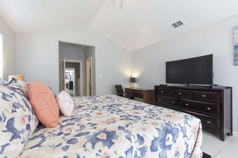 3rd floor bedroom #2 has private access to north side balcony (One King Bed, 4K Ultra Curved HDTV)