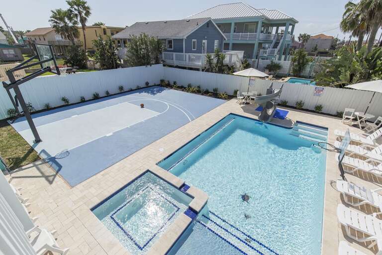 Beautiful view of pool and basketball court from 2nd floor balcony.