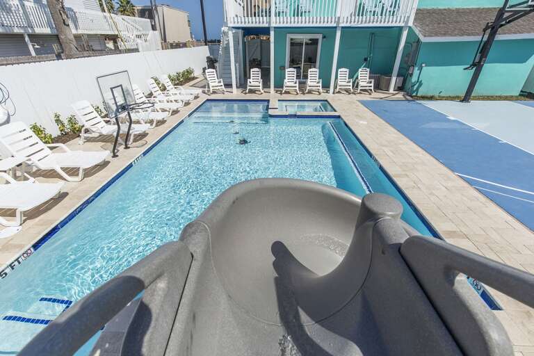 Featuring one of a kind fun Twister water slide in South Padre Island vacation rental home.