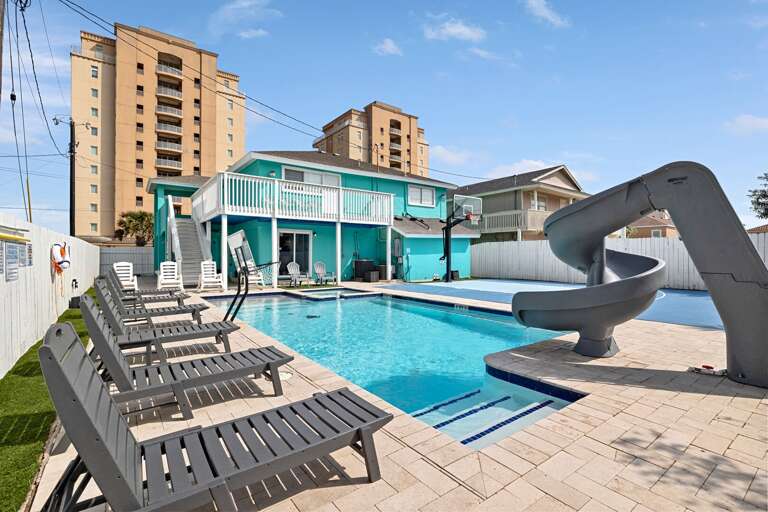 Featuring one of a kind fun Twister water slide in South Padre Island vacation rental home.
