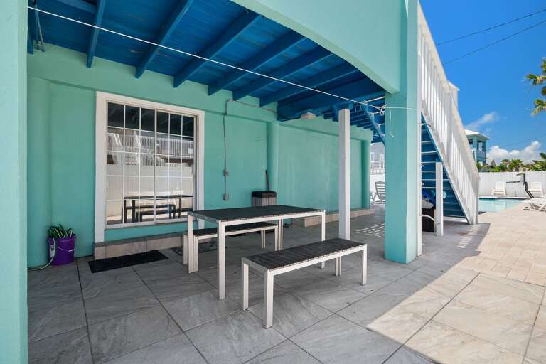 Spacious patio with outdoor dining table set