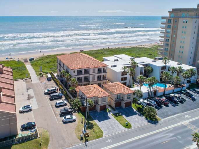 Aerial view of the townhome.