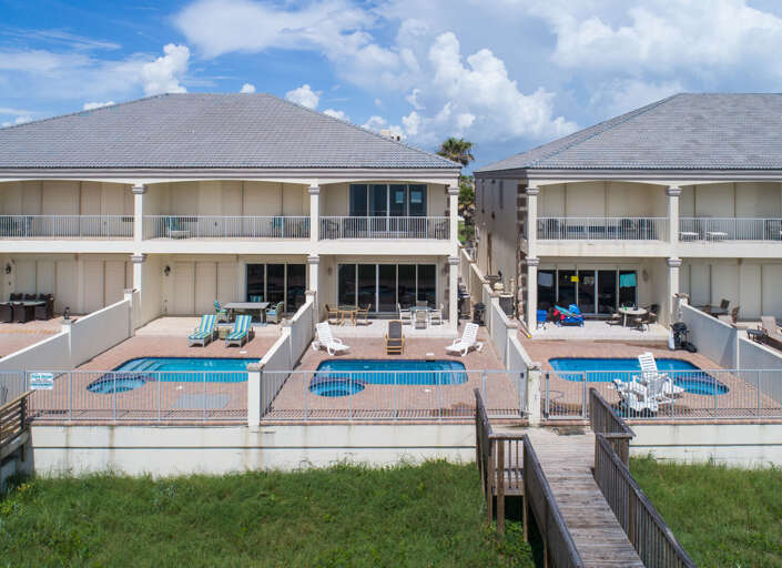 Aerial view of the property and private boardwalk.