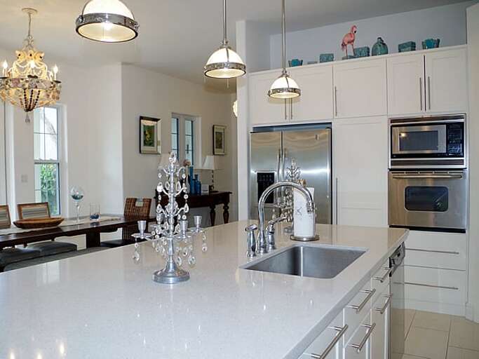 Kitchen features stainless steel appliances