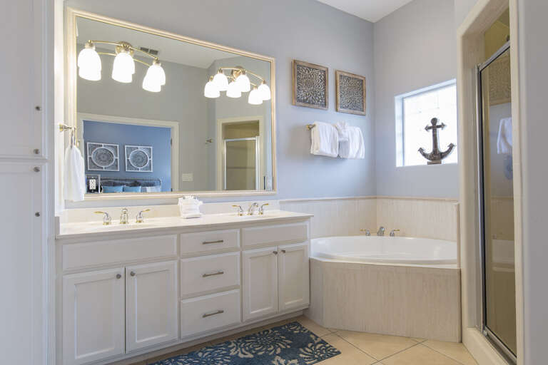 En-suite bathroom with over sized tub.