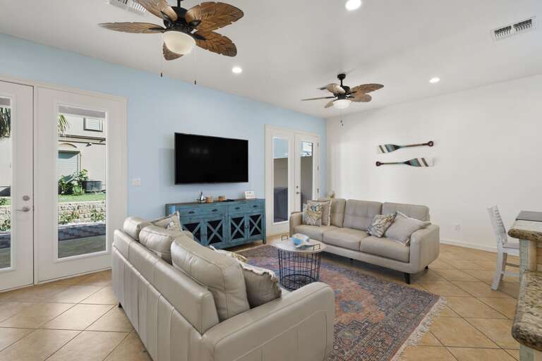 Flat screen TV and ample seating for guests!