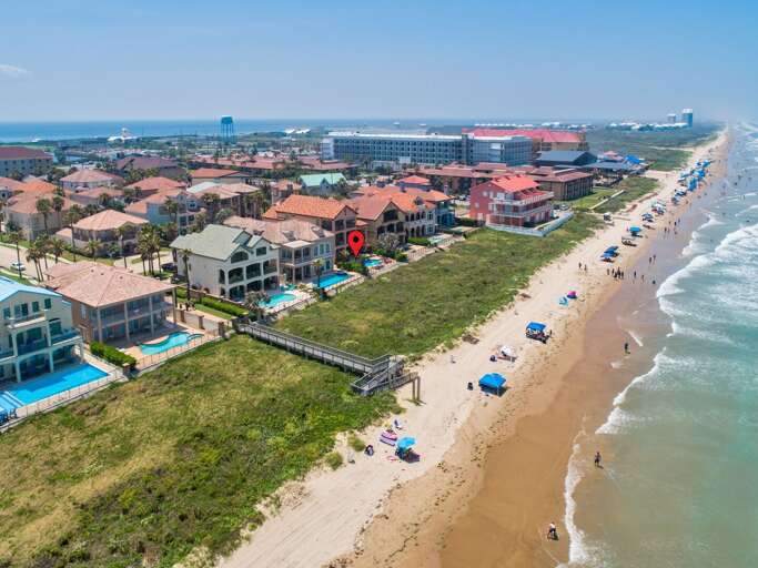 Bird's eye view of the property's proximity to the beach.