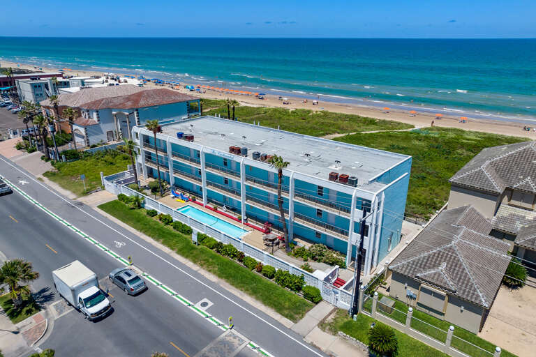 Aerial front exterior of the property