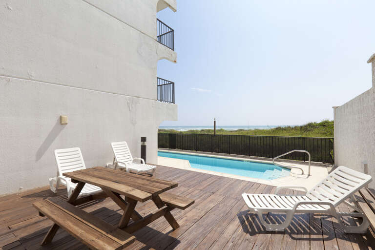 Pool with views to the beach.