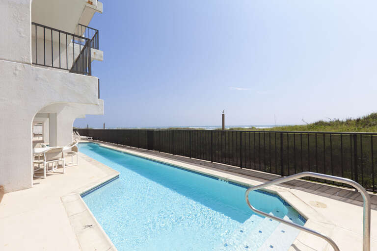 Pool with views to the beach.