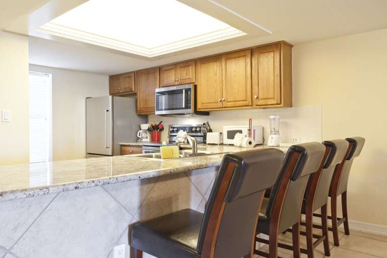 Spacious fully equipped kitchen.