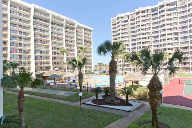 This condo has great views of the tropical grounds of Saida Condominiums