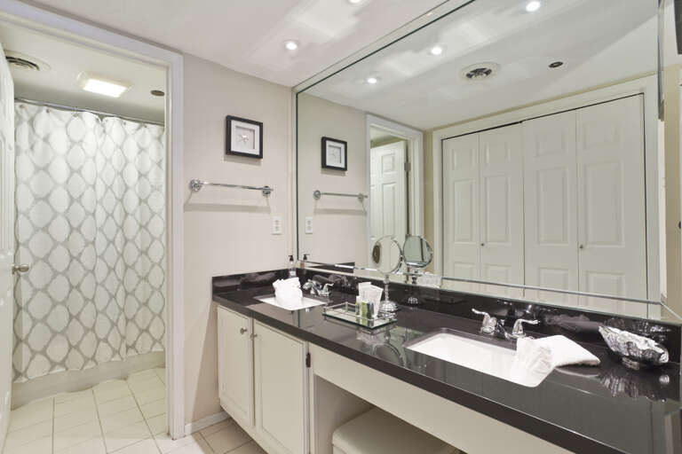 Master bathroom with his and hers sink.