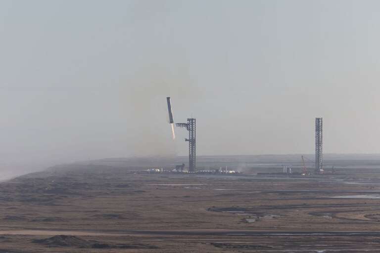 Rocket Resting On Launch Pad In Hazy, Horizontal Horizon Rocket Resting On Launch Pad In Hazy, Horizontal Horizon