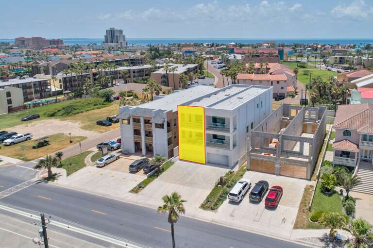 Aerial view of the townhome.