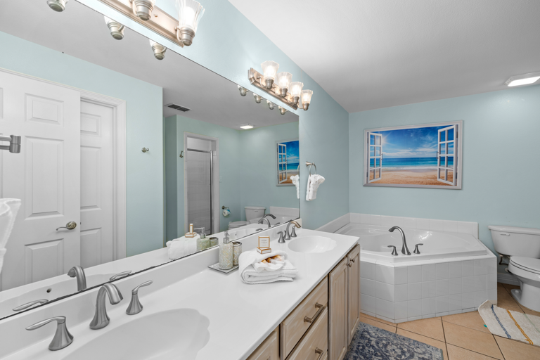 Master bathroom walk-in shower and tub.