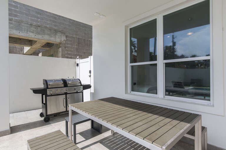 Patio with picnic table and BBQ Grill