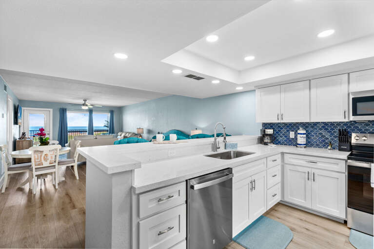 Newly remodeled fully stocked kitchen with all cooking supplies!