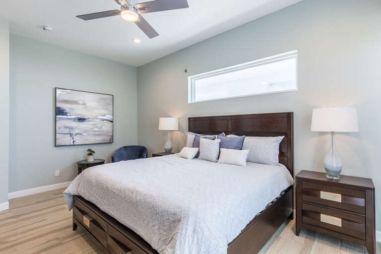 Master bedroom with a king bed and en-suite bathroom