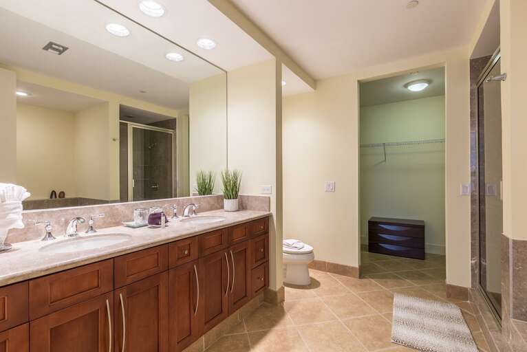 Master Bathroom with double sinks and large walk in closet