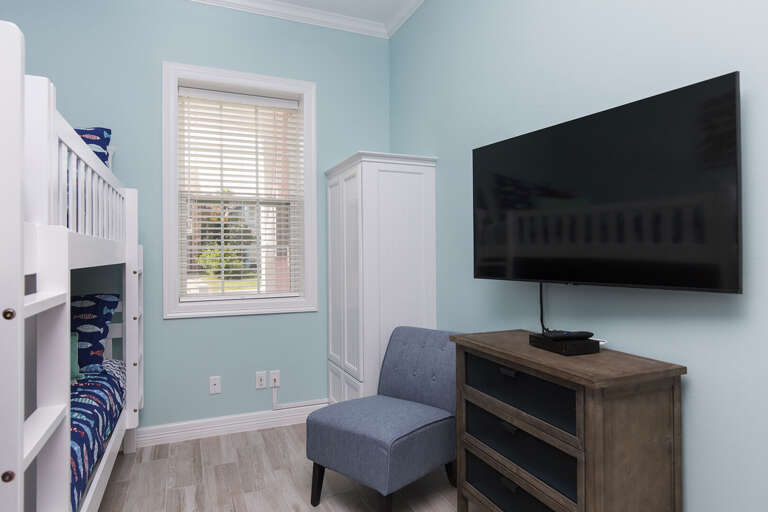 Guest bedroom with 2 bunkbeds features flat screen TV (1st Floor)