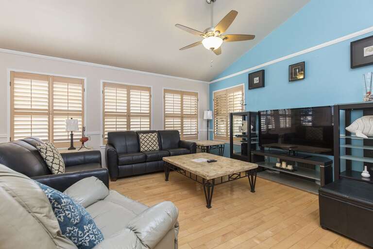 Living area features a large flat screen TV (2nd floor). Living area features a large flat screen TV (2nd floor).