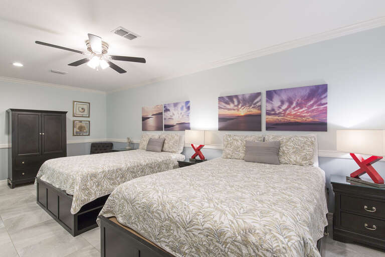 3rd Bedroom is equipped with 2 Queen beds and flat screen TV. 3rd Bedroom is equipped with 2 Queen beds and flat screen TV.