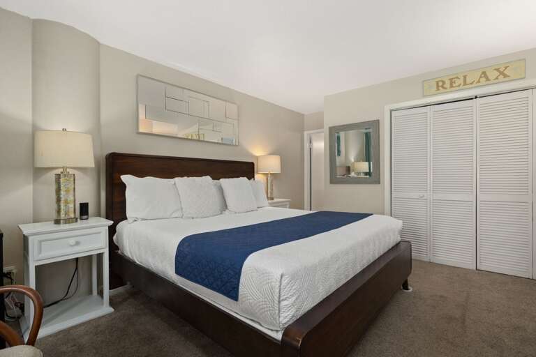 The spacious king suite offers a peaceful retreat after a day in the sun.