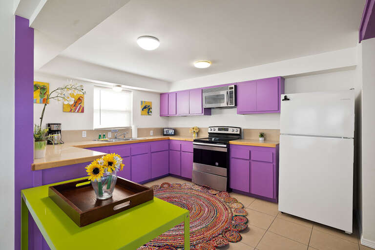 Villa #1
Spacious, fully stocked kitchen area. Villa #1
Spacious, fully stocked kitchen area.